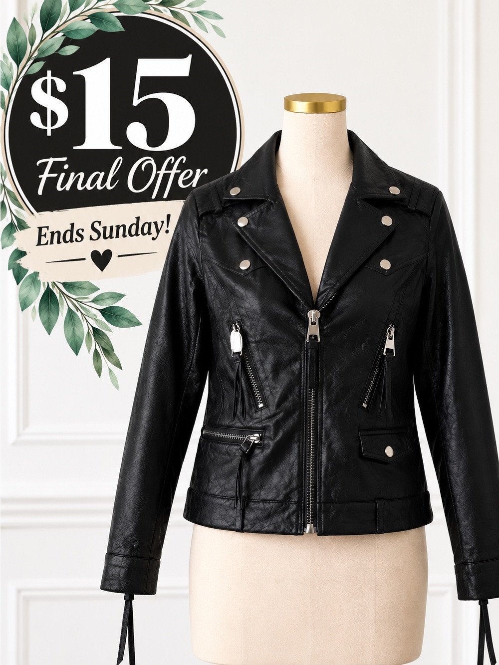 Choosy Black Faux Leather Moto Jacket Size S